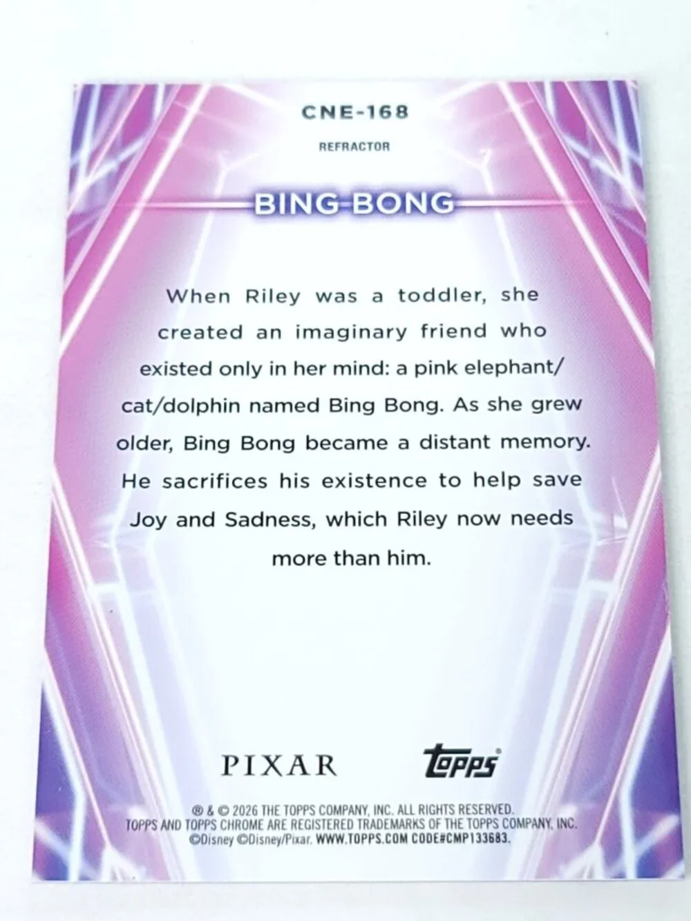 Bing Bong Topps 2026 Disney Neon Holo Chrome Refractor Limited 119/199 CNE